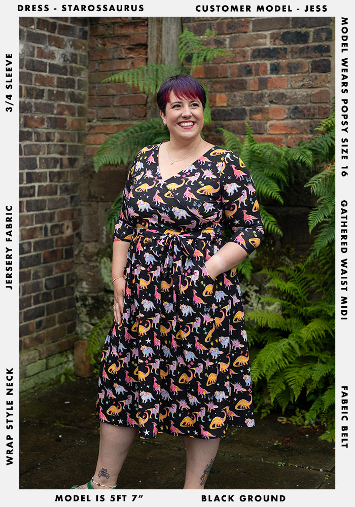 Starossaurus Cosmic Dinosaur Print Midi Dress