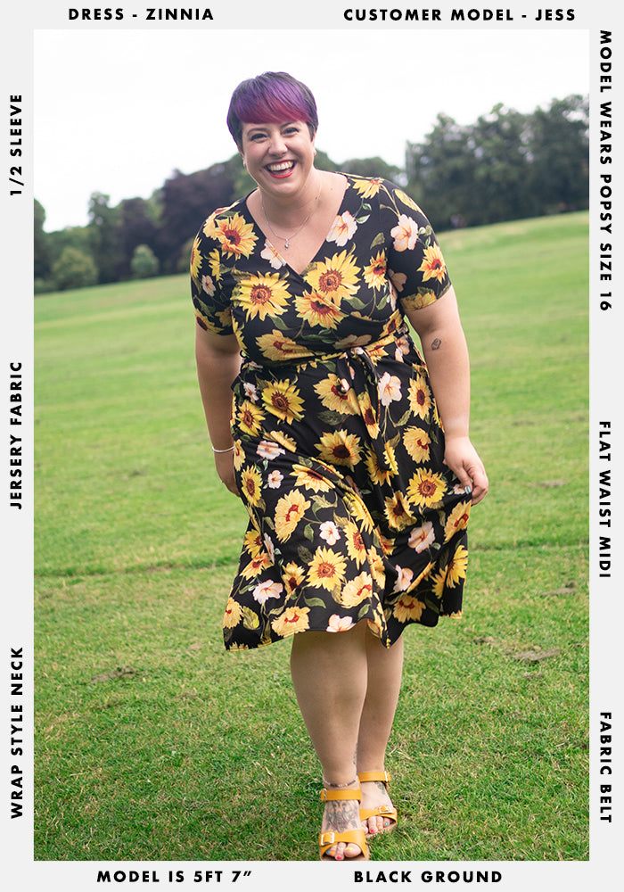 Zinna Large Sunflower Print Midi Dress