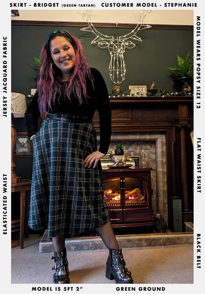 Bridget Green Tartan Midi A-Line Skirt