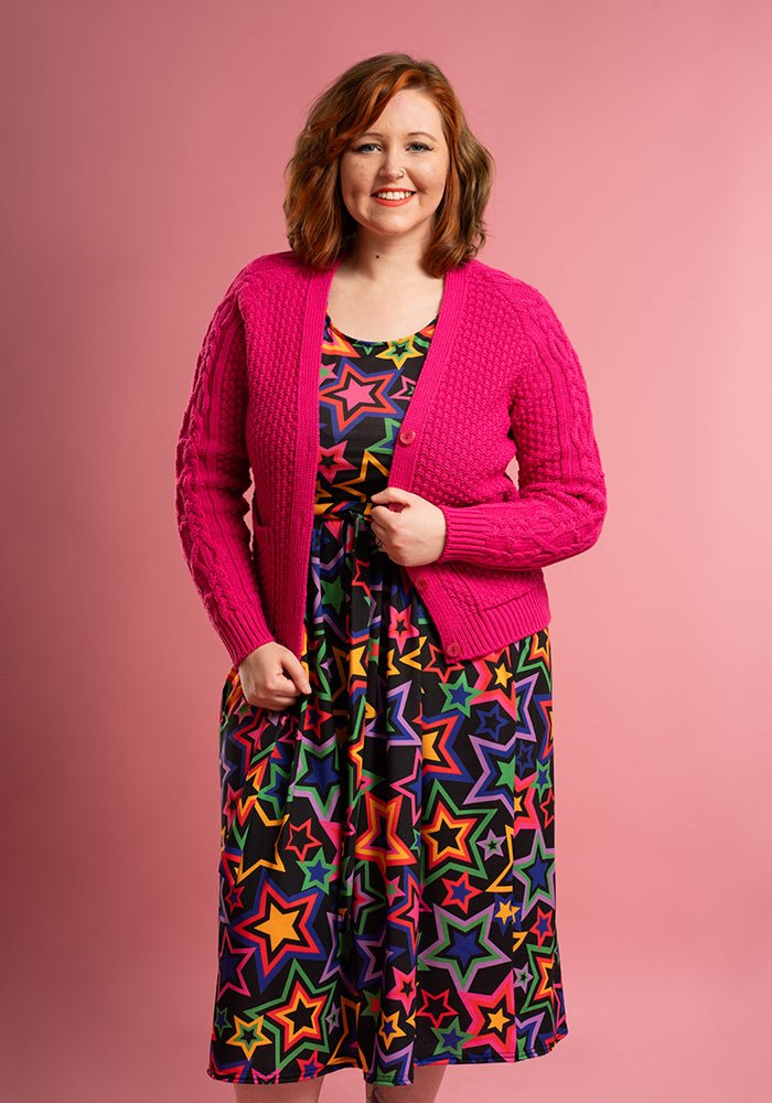 Cyclamen Pink Moss Stitch Cardigan