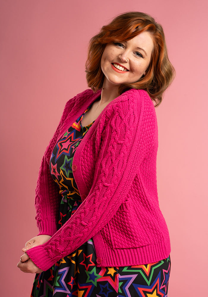 Cyclamen Pink Moss Stitch Cardigan