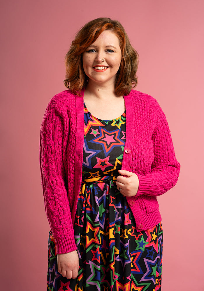 Cyclamen Pink Moss Stitch Cardigan