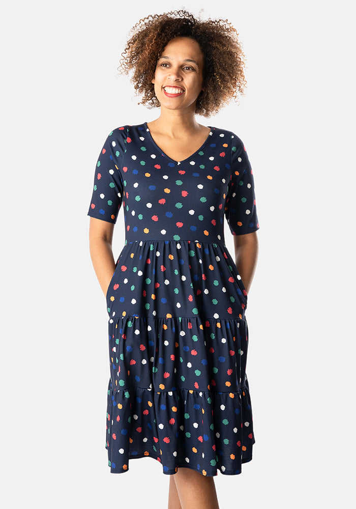 Cynth Scribble Spot Print Tiered Hem Dress