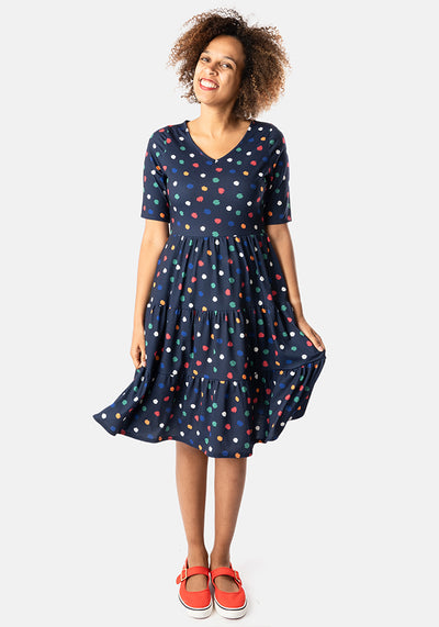 Cynth Scribble Spot Print Tiered Hem Dress