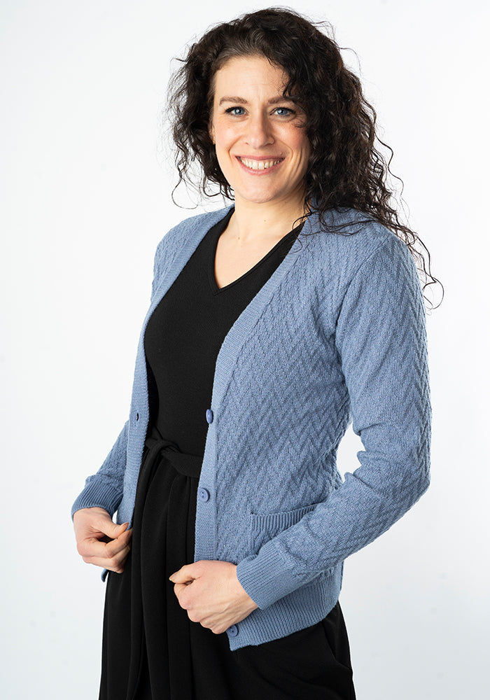 Fourth angle of Denim Chevron Knit Cardigan
