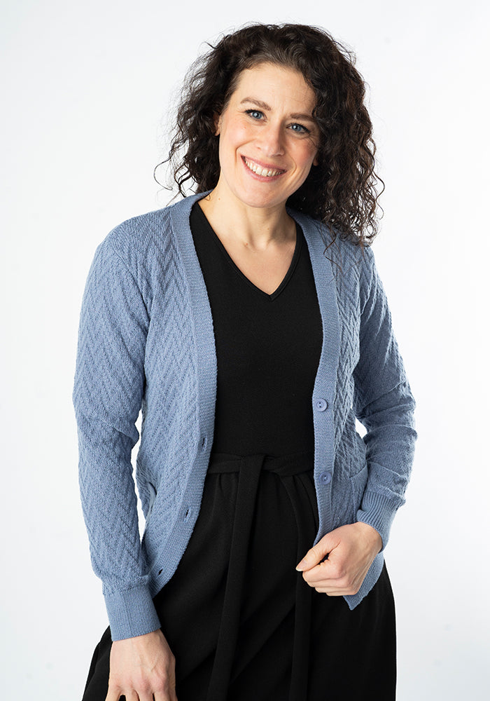 Fifth angle of Denim Chevron Knit Cardigan