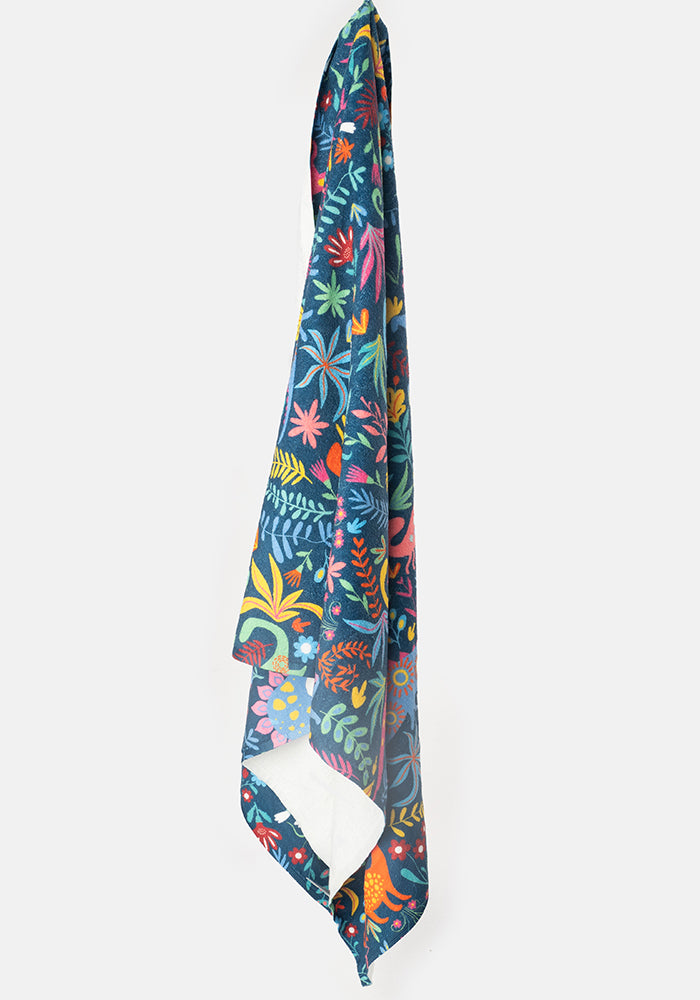 Third angle of Large Dinosaur Blue Print Towel