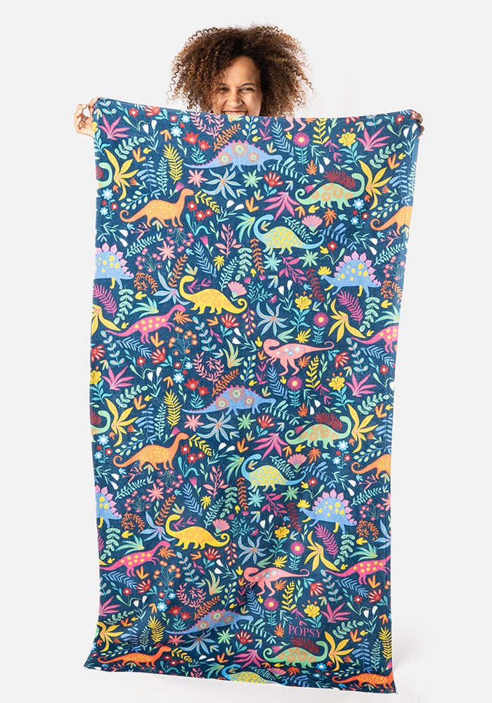 Fourth angle of Large Dinosaur Blue Print Towel