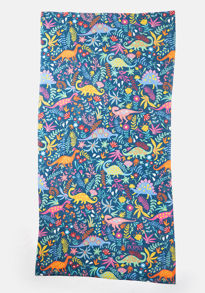Front view of Large Dinosaur Blue Print Towel