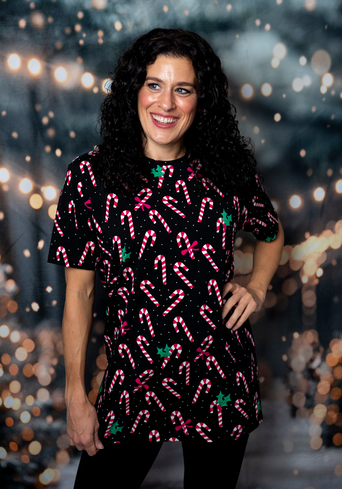 Candy Cane Print Adults Cotton T-Shirt - Anatolia