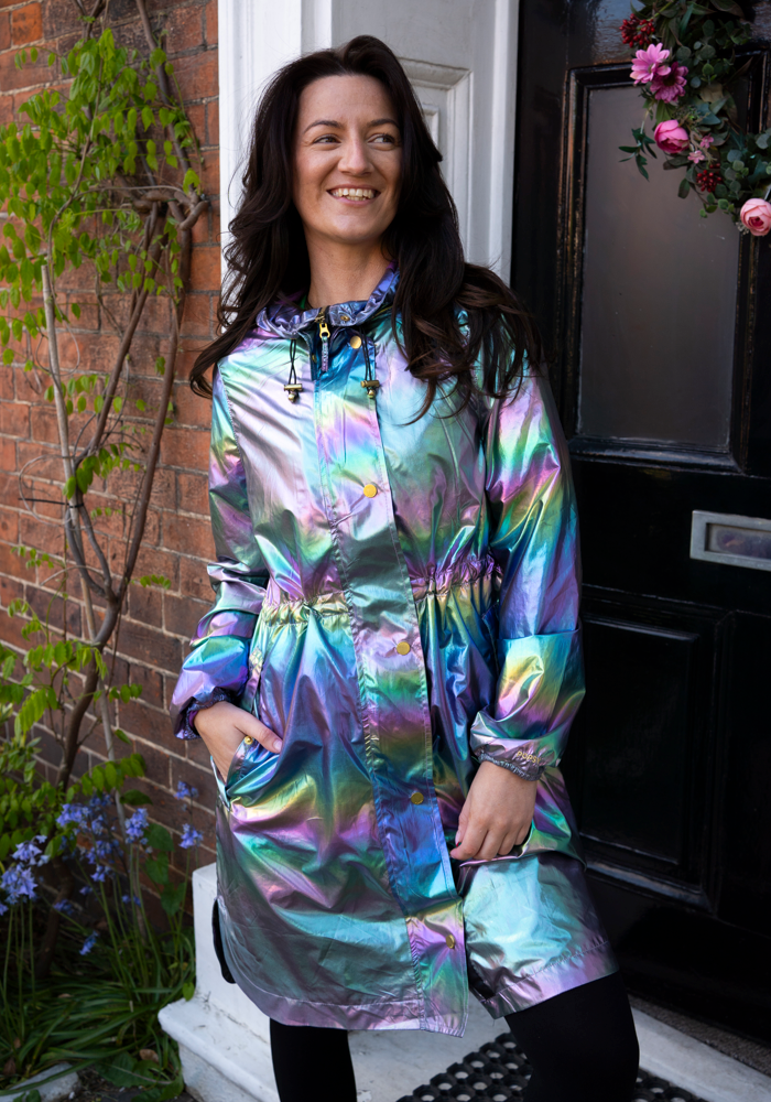 Second angle of Rainbow Metallic Lightweight Fashion Mac Coat
