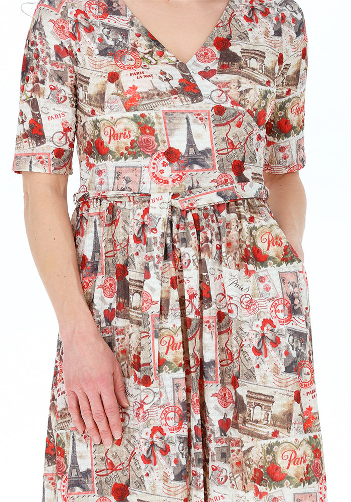 Third angle of Dahlia Paris Print Midi Dress, dahlia Paris Print Midi Dress A dress that tells a story.