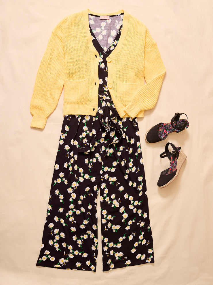 Albie Daisy & Bee Print Cotton Culotte Leg Jumpsuit