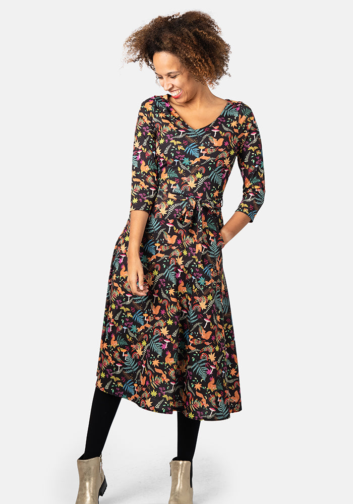 Dakota Woodland Rainbow Print Midi Dress