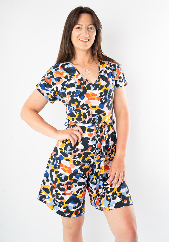 Daley Layered Animal Print Cotton Playsuit