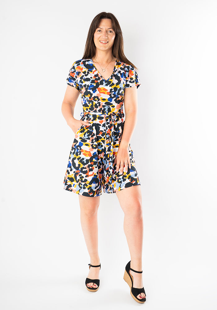 Daley Layered Animal Print Cotton Playsuit