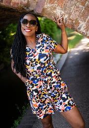 Daley Layered Animal Print Cotton Playsuit