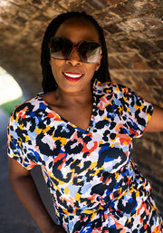 Daley Layered Animal Print Cotton Playsuit