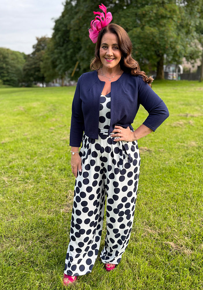 Dally Navy/Cream Large Spot Full Leg Jumpsuit