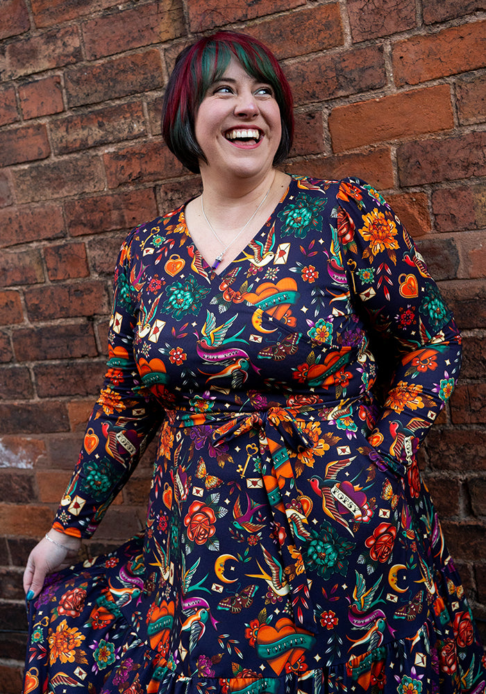 Seventh angle of Danika Purple Tattoo Print Midaxi Dress