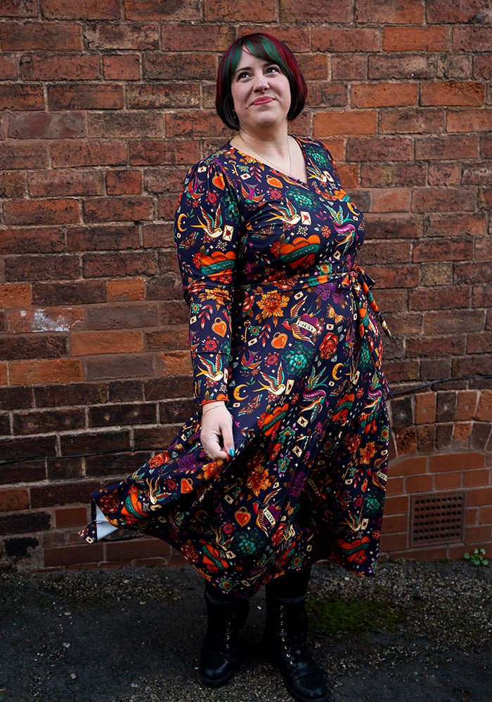 Eleventh angle of Danika Purple Tattoo Print Midaxi Dress
