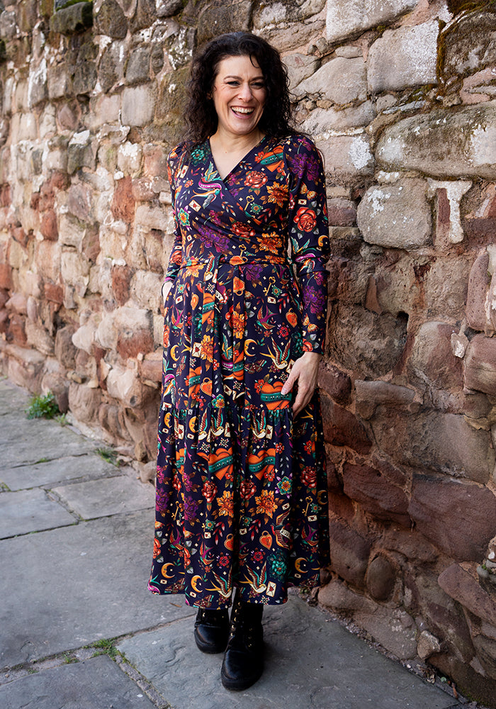 Fifth angle of Danika Purple Tattoo Print Midaxi Dress