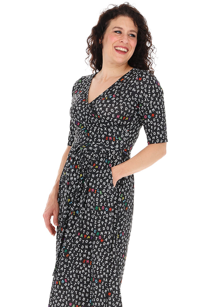 Danna Word Collage Print Midi Dress