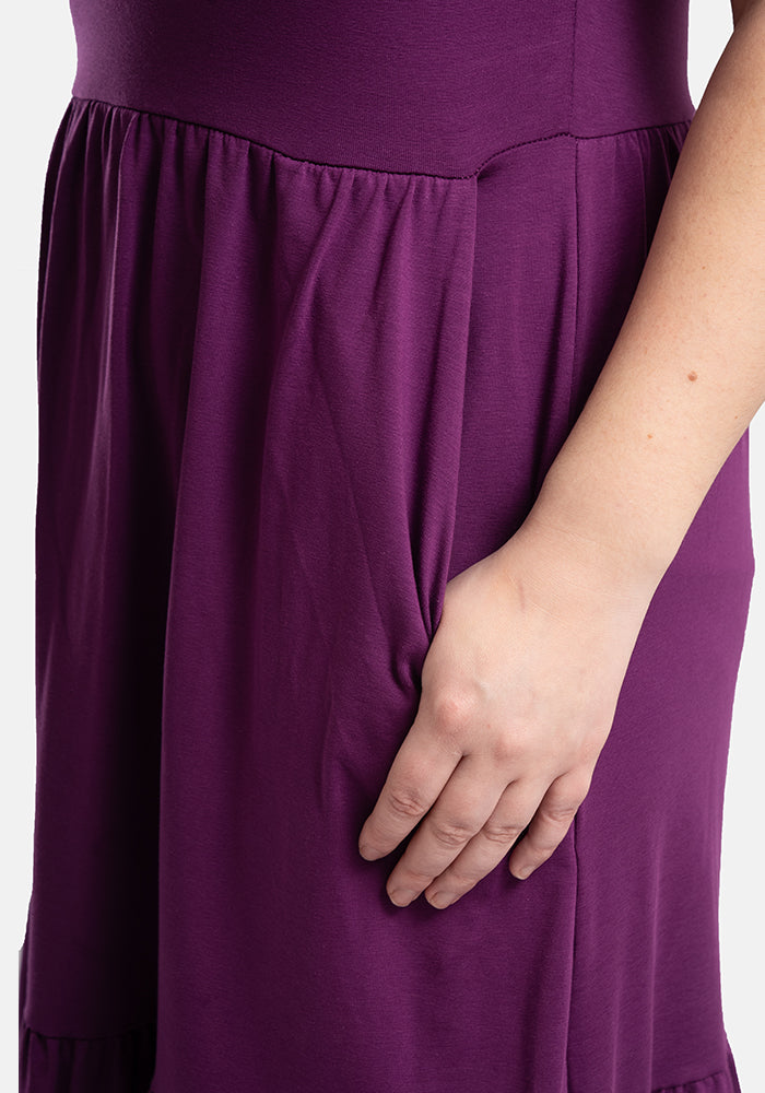 Dara Plain Grape Cotton Midaxi Dress