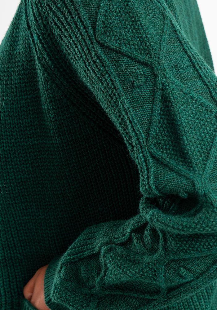 Dark Green Cable Sleeve Cardigan