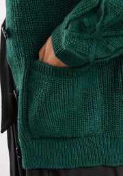 Dark Green Cable Sleeve Cardigan