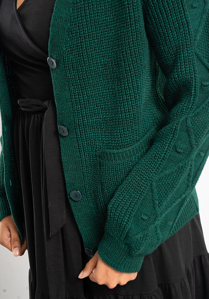 Dark Green Cable Sleeve Cardigan