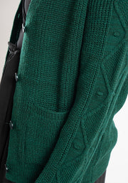 Dark Green Cable Sleeve Cardigan