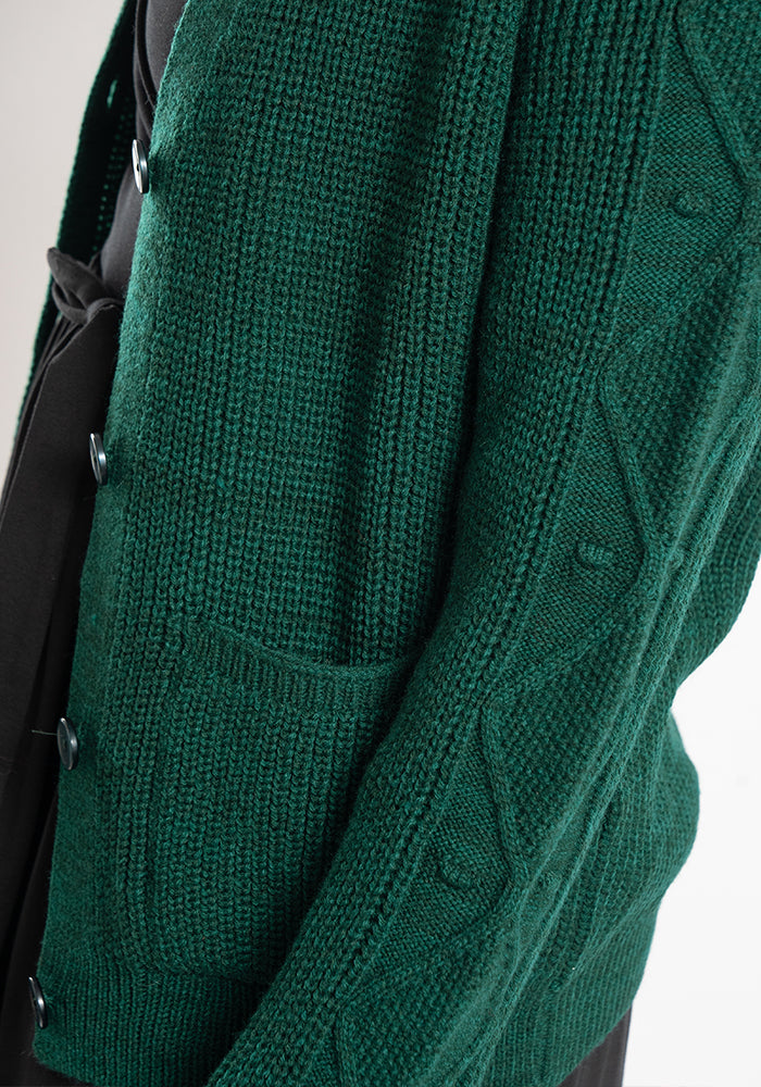 Dark Green Cable Sleeve Cardigan