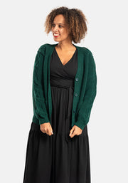 Dark Green Cable Sleeve Cardigan