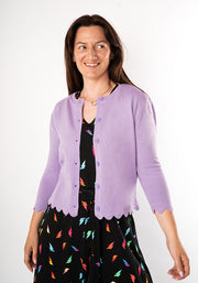 Dark Lavender Fine Knit Scallop Cardigan