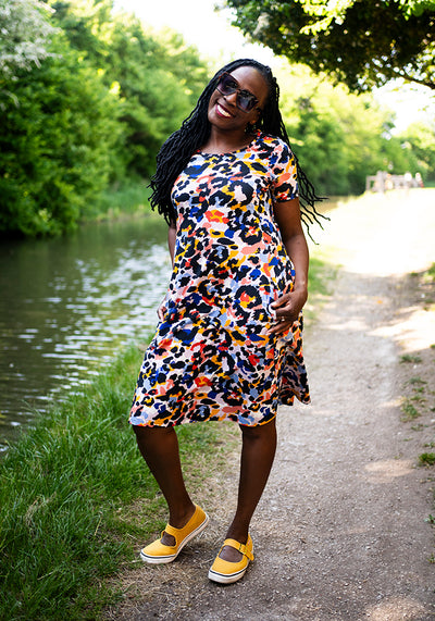 Dax Layered Animal Print Cotton Trapeze Dress