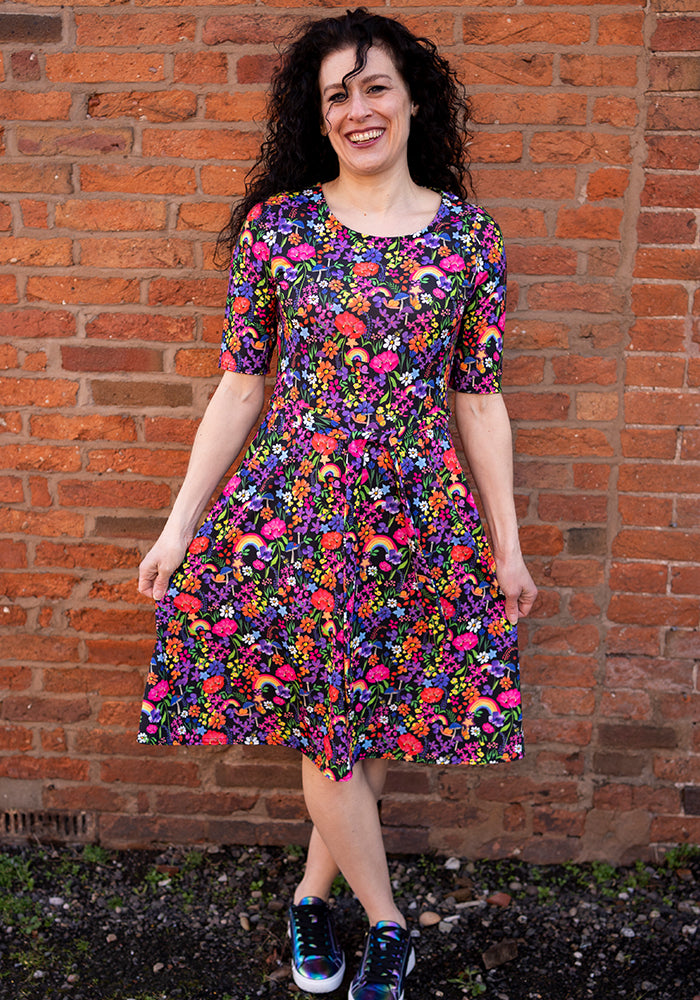 Third angle of Dayanne Garden Rainbow Floral Print Dress