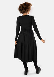 Deana Black Tiered Hem Midi Dress