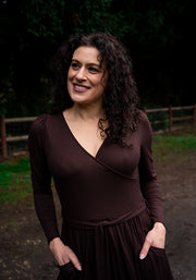 Deana Chocolate Brown Tiered Hem Midi Dress
