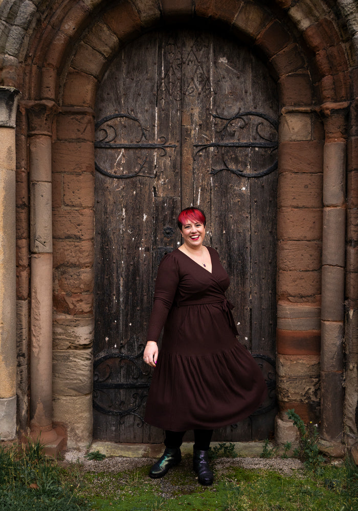 Fifth angle of Deana Chocolate Brown Tiered Hem Midi Dress