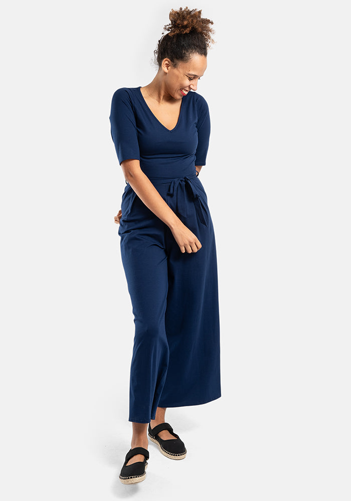 Fourth angle of Declan Navy Cotton Culotte Leg Jumpsuit