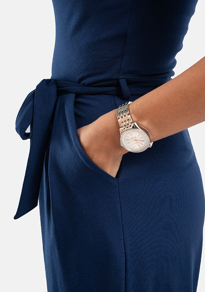 Second angle of Declan Navy Cotton Culotte Leg Jumpsuit