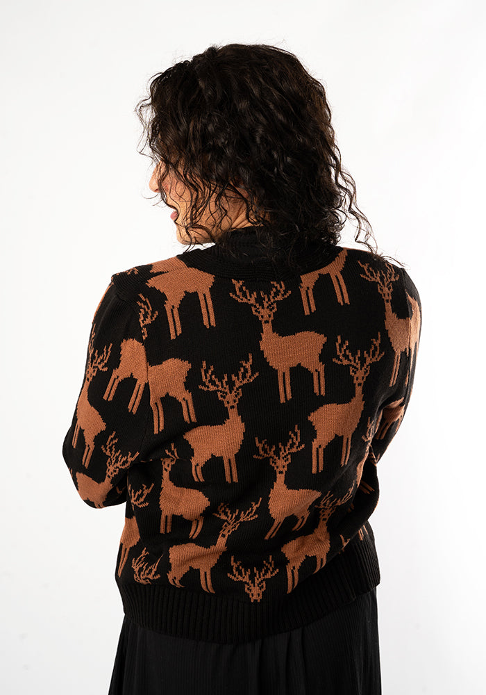 Deer Cardigan (Black/Tan)