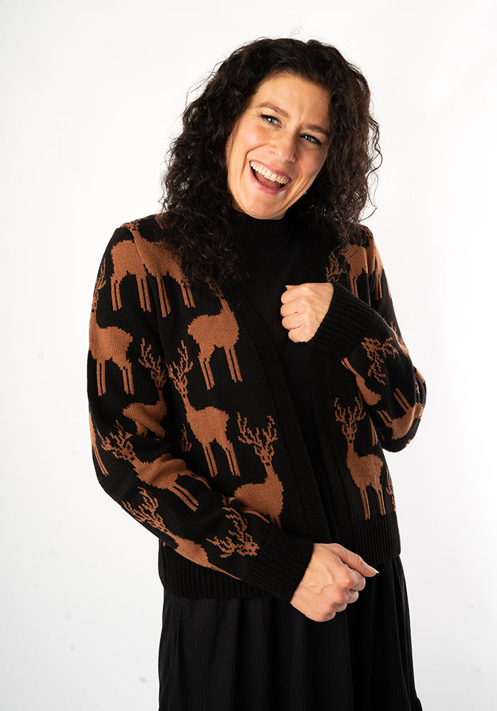 Black &amp; Tan Deer Knit Cardigan