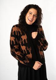Deer Cardigan (Black/Tan)