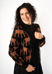 Deer Cardigan (Black/Tan)