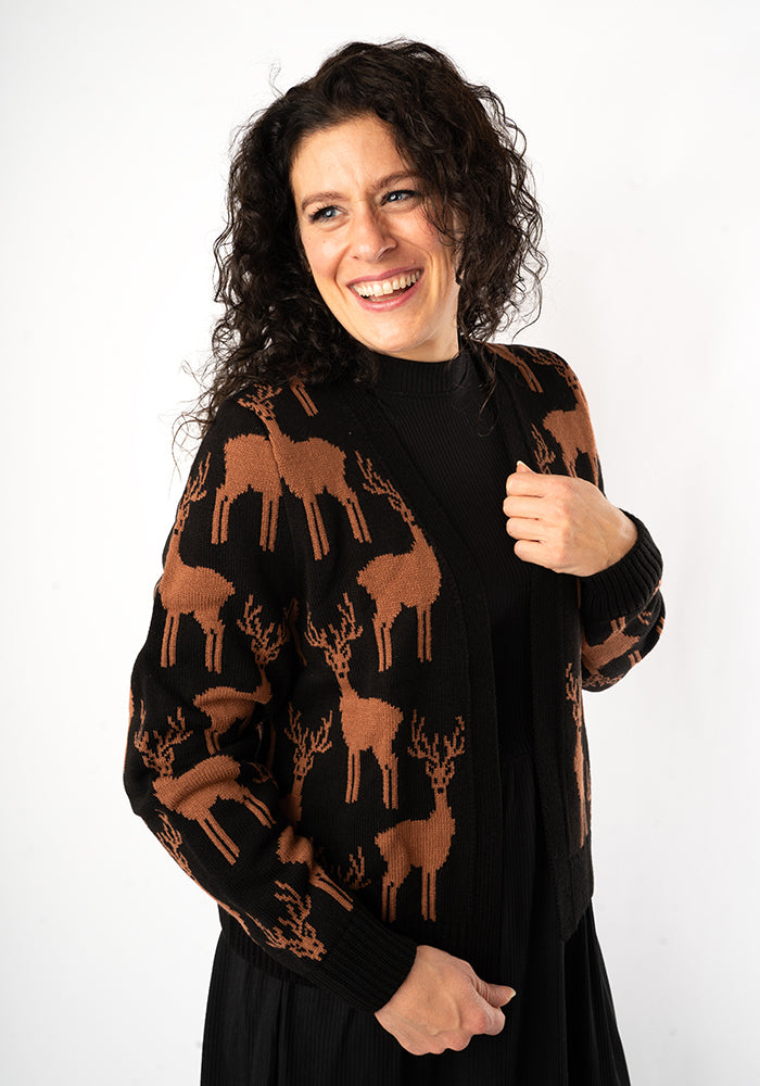 Deer Cardigan (Black/Tan)