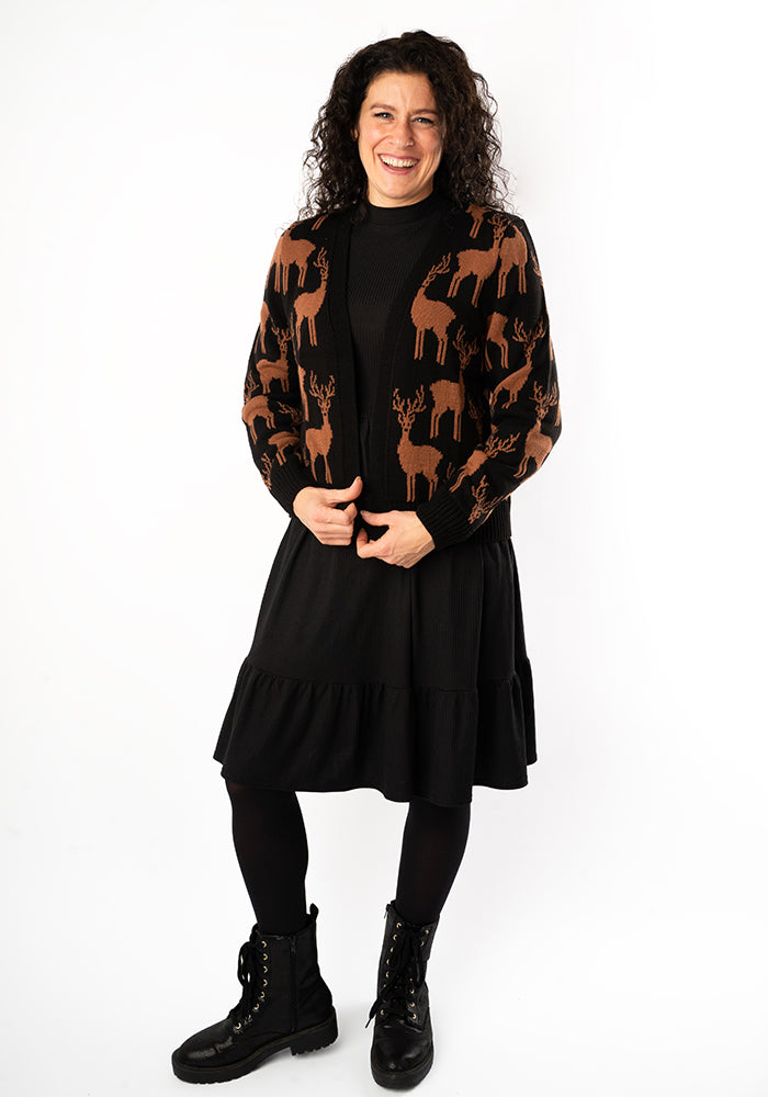 Black &amp; Tan Deer Knit Cardigan