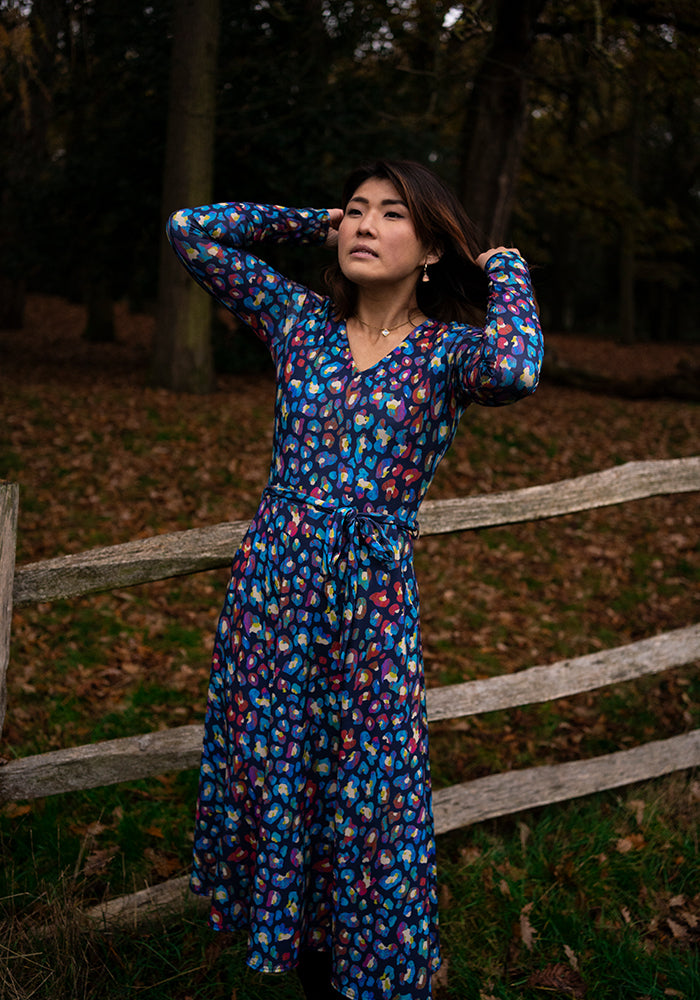 Della Animal Textured Print Midi Dress