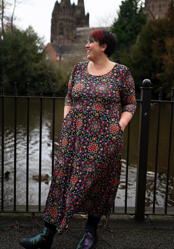 Eighth angle of Dempsey Bright Floral Print Tiered Hem Midaxi Dress